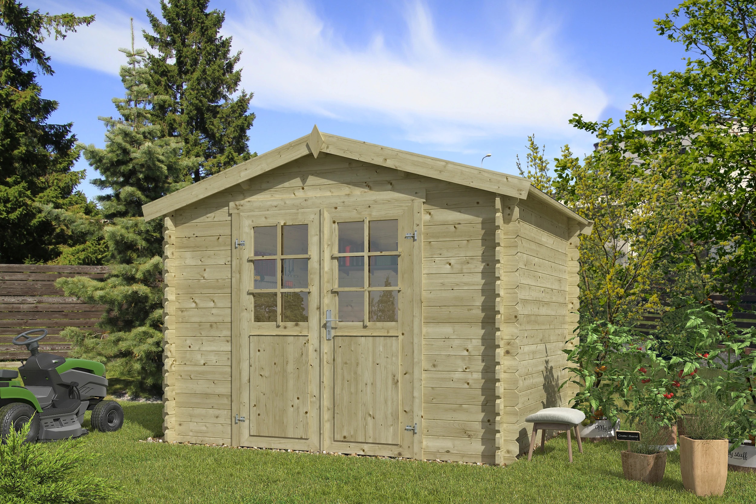 Outdoor Life Blokhut Norah Groen Geïmpregneerd 275 x 230 cm - Afbeelding 1